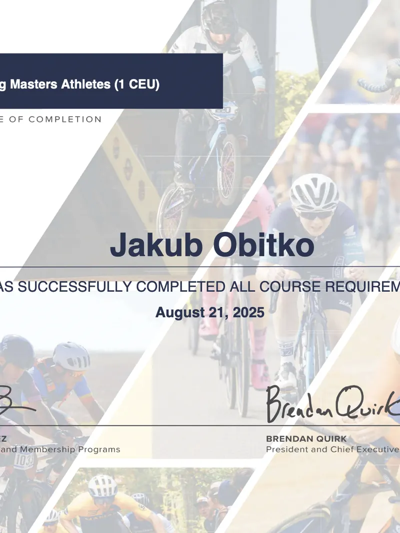 Certyfikat USA Cycling – Coaching Masters Athletes, Jakub Obitko
